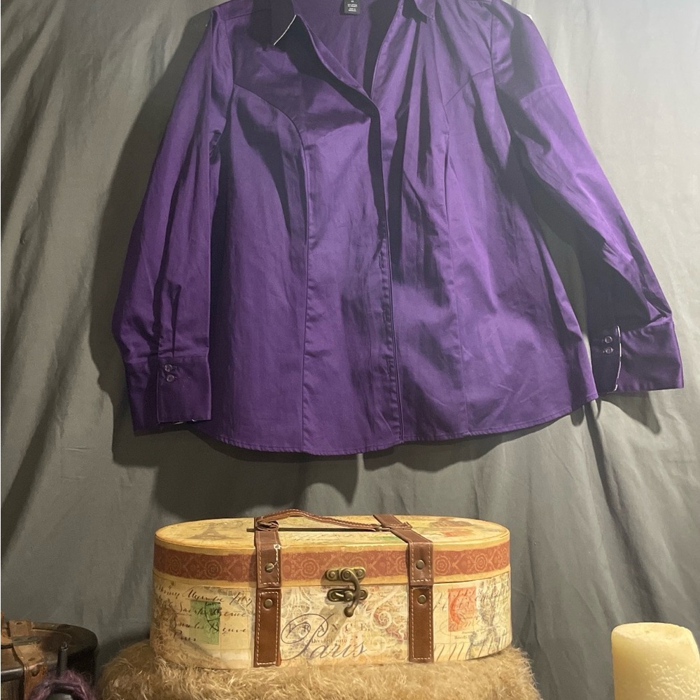 Lane Bryant Purple Button-Front Shirt Jacket